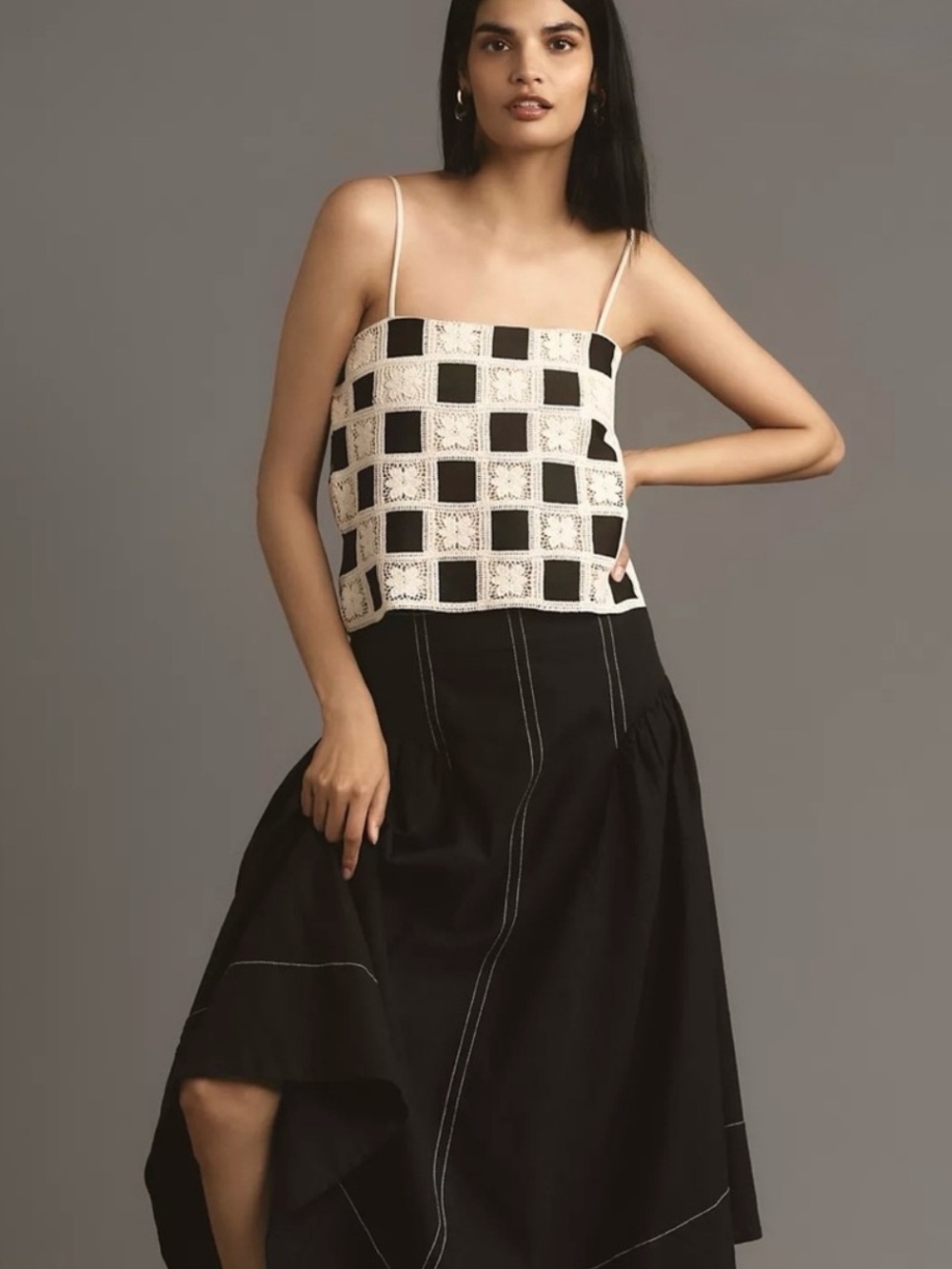 Anthropologie Blue Tassel Checkered Top